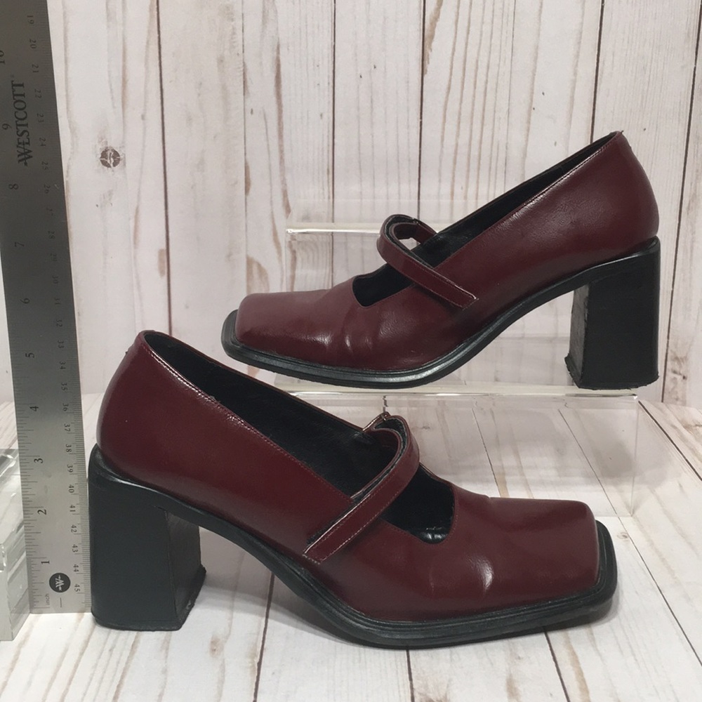 Wine Mary Jane square toe block heel Vintage EU39 - Picture 11 of 15
